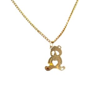 Vintage 14K Yellow Gold Panda Heart Pendant Necklace 16" KIDS